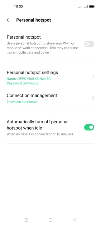 Press Personal hotspot settings.