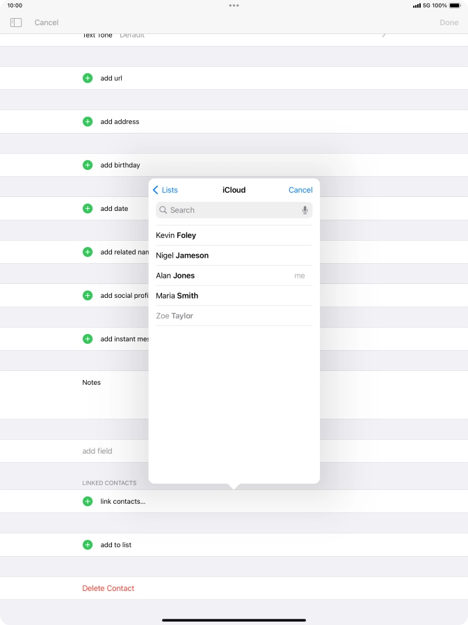 Press the required contact.