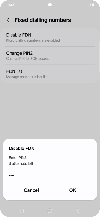 Key in your PIN2 and press OK. The default PIN2 is 1111.