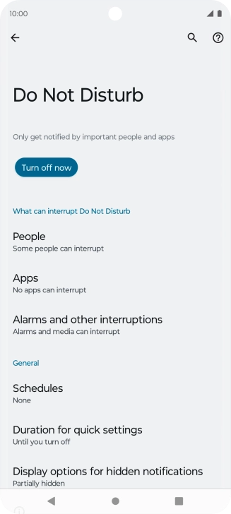 Press Turn off now to turn off Do Not Disturb.
