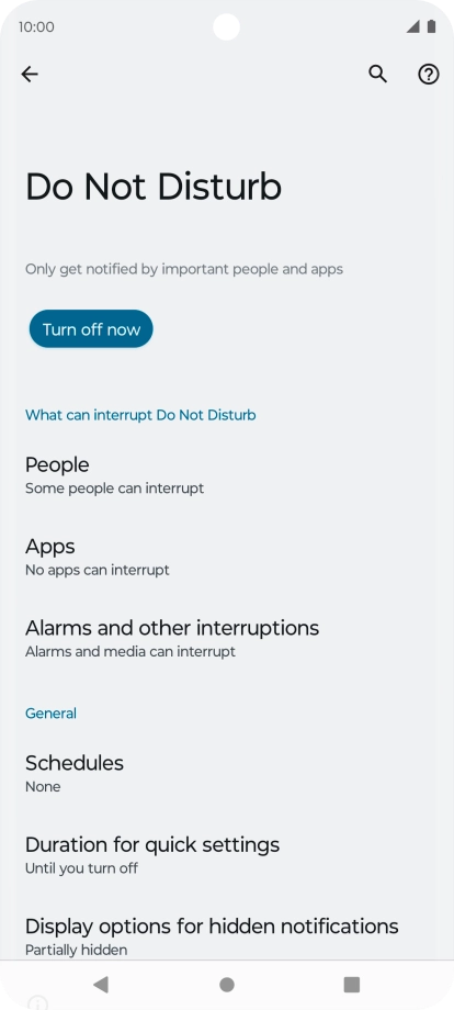 Press Turn off now to turn off Do Not Disturb.