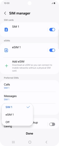 Press the required setting.