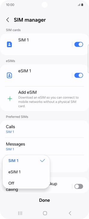 Press the required setting.