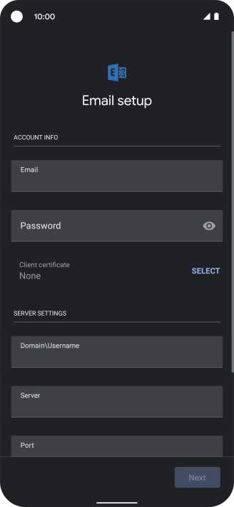 Press Password and key in the password for your email account.