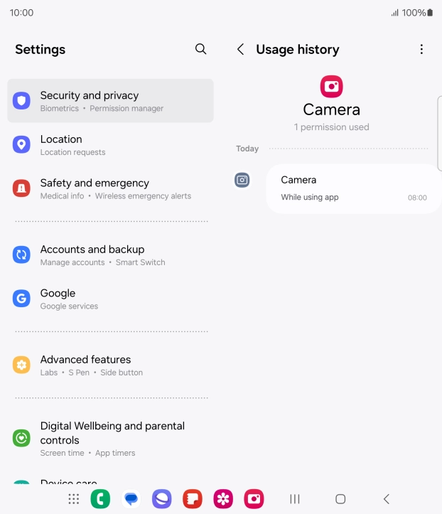 The app activity for the selected app is displayed.