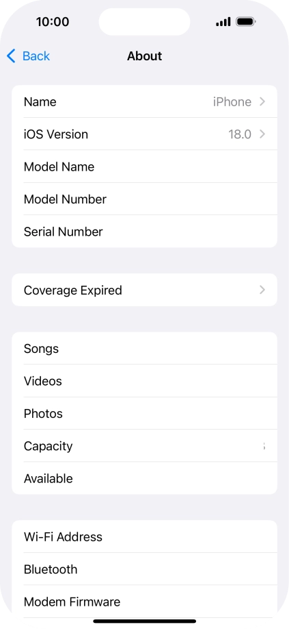 Your phone's software version is displayed next to iOS Version.