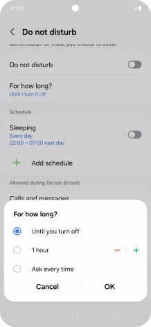 Press the required setting.