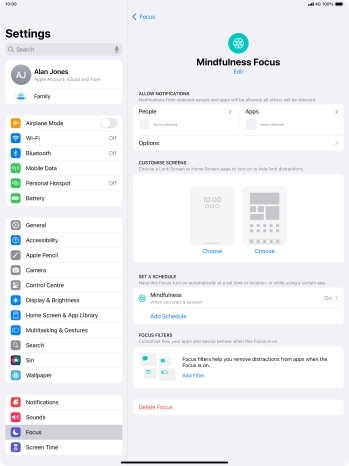 Press People and follow the instructions on the screen to select which contacts you would like to receive calls and notifications from when the selected focus mode is active.