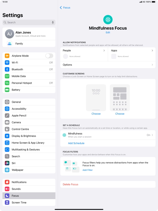 Press People and follow the instructions on the screen to select which contacts you would like to receive calls and notifications from when the selected focus mode is active.