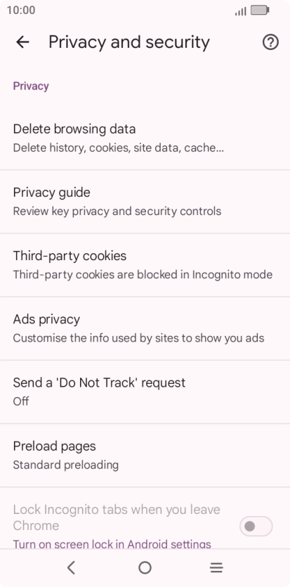Press Delete browsing data.