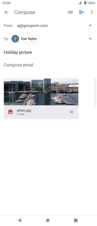 Press the text input field and write the text for your email message.