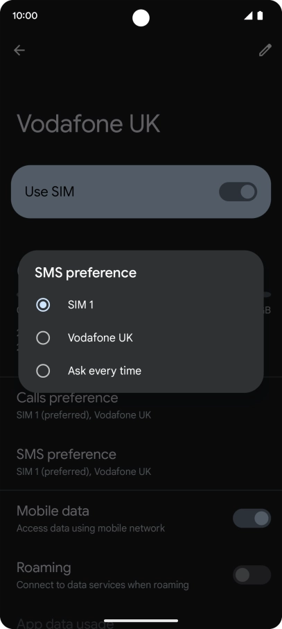 Press the required setting.