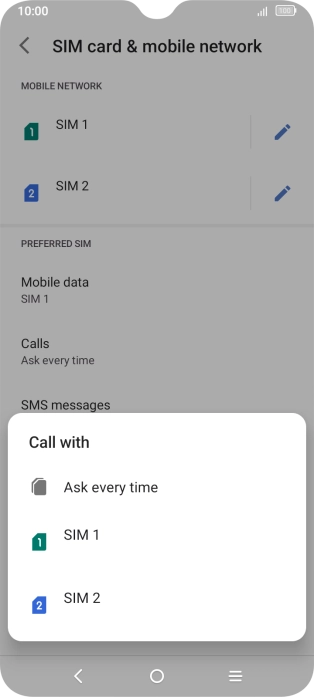 Press the required setting.