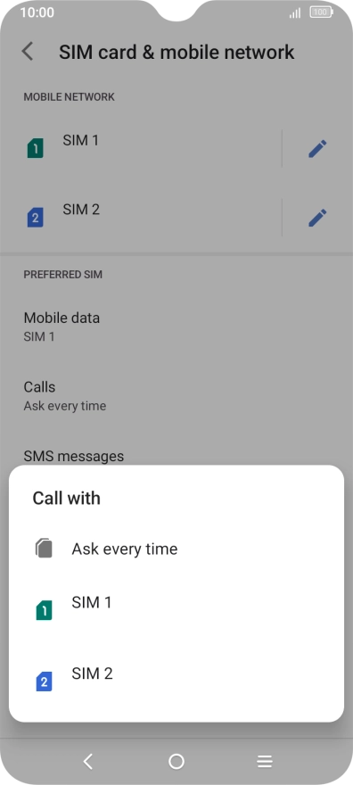Press the required setting.