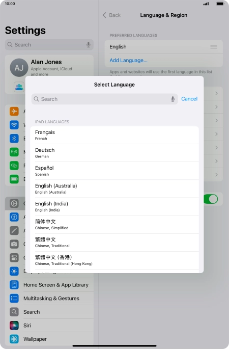 Press the required language.
