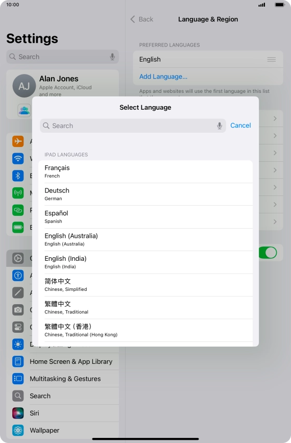 Press the required language.