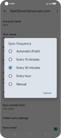 Press the required setting.