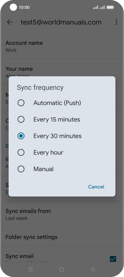 Press the required setting.