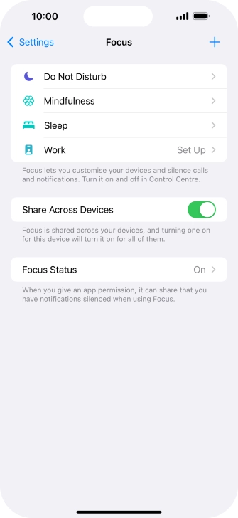 Press the required focus mode.