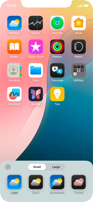 Press the required setting to select the size of app icons on the home screen.