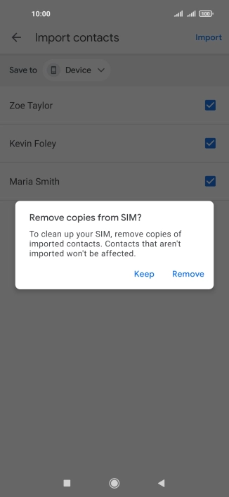 Press Keep to keep your existing contacts.
