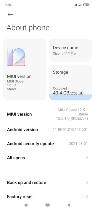 Your phone's software version is displayed next to Android version.