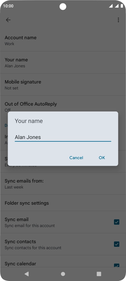 Key in the required sender name and press OK.