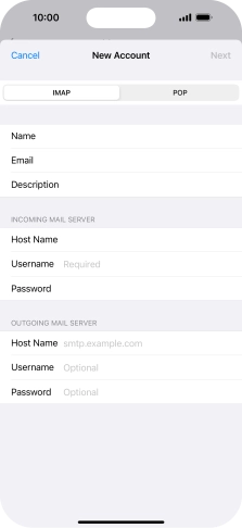 Press Username and key in the username for your email account.