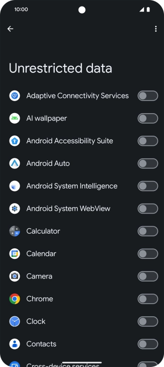 Press the indicators next to the required apps to turn the function on or off.