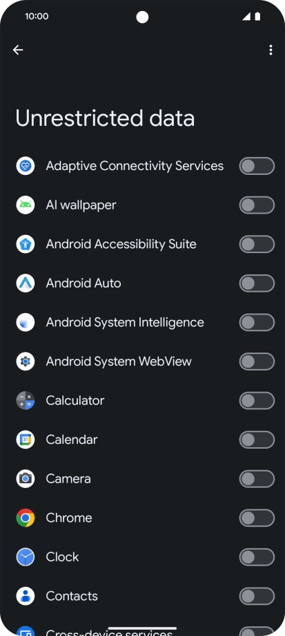 Press the indicators next to the required apps to turn the function on or off.