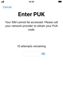 Key in the PUK and press OK.