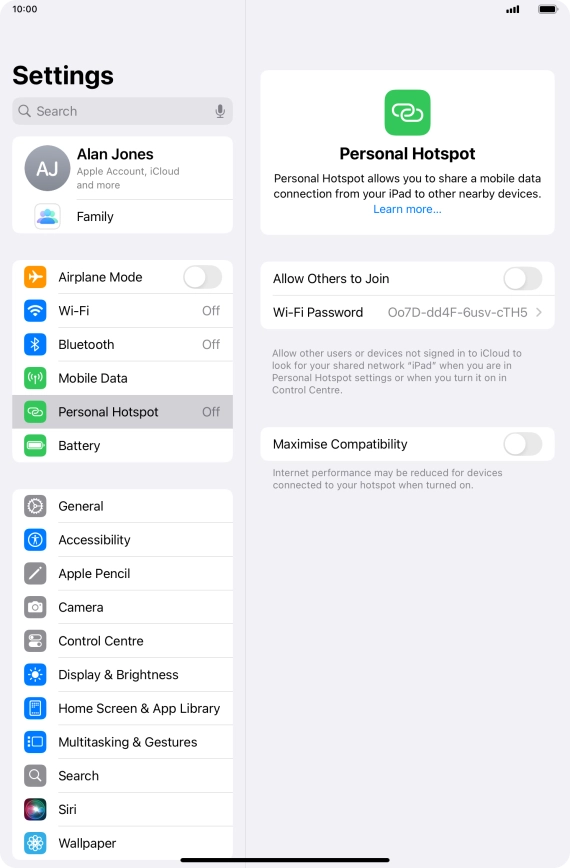 Press Wi-Fi Password and key in the required password. Press Wi-Fi Password and key in the required password.