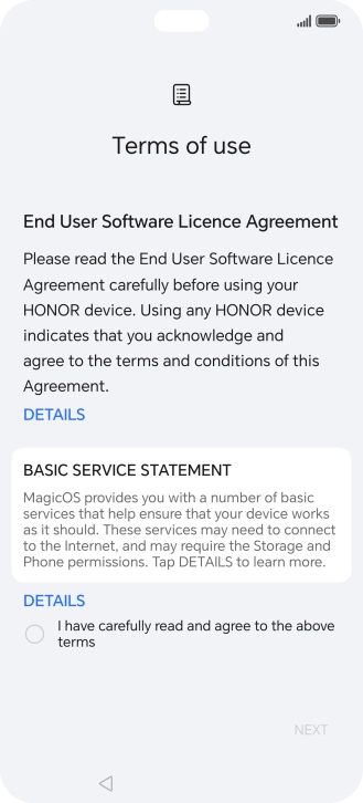 Press the field to accept the licence agreement.