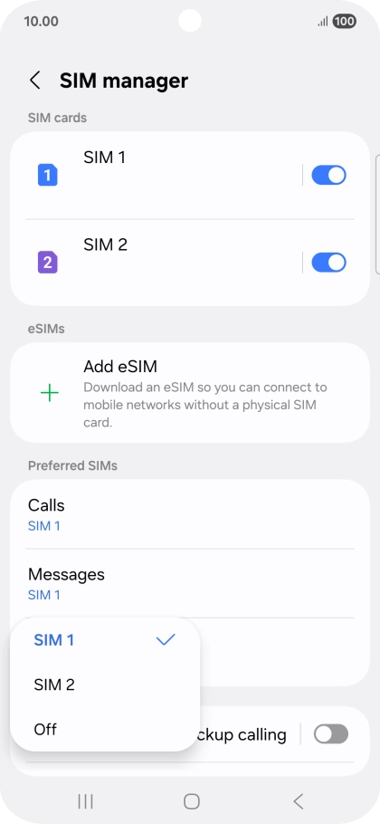 Press the required setting.