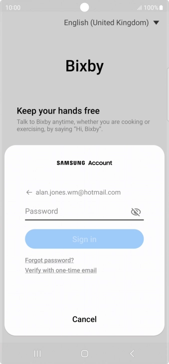 Press Password and key in the password for your Samsung account.