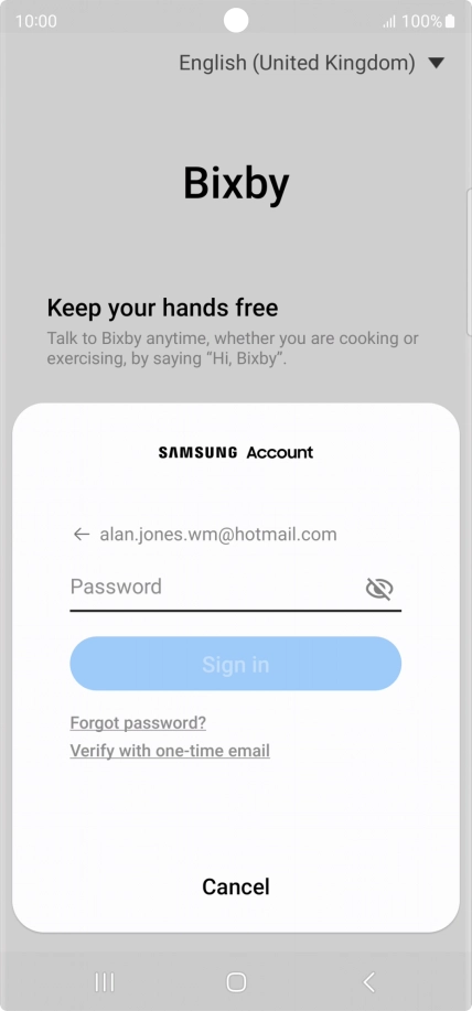 Press Password and key in the password for your Samsung account.