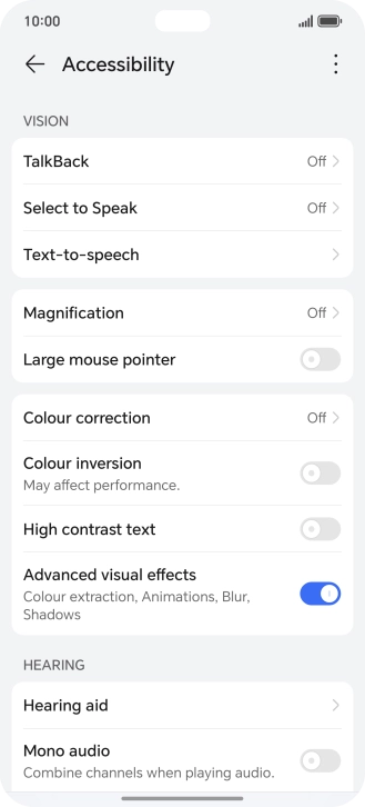 Press the required setting below 
