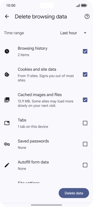 Press the fields next to the required data types.