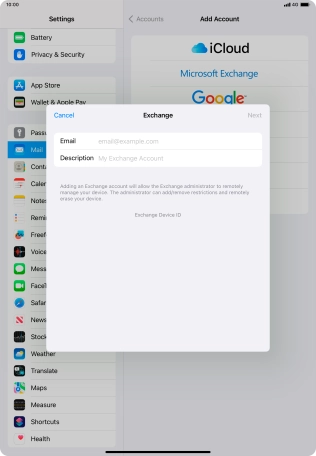Press Email and key in your email address.