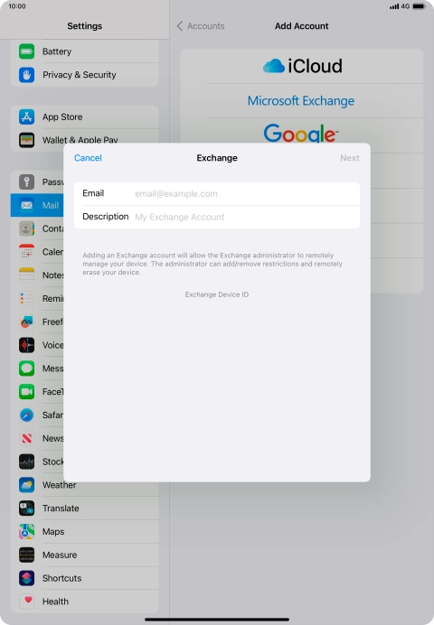 Press Email and key in your email address.