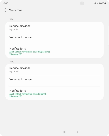 Press Voicemail number below the required SIM.
