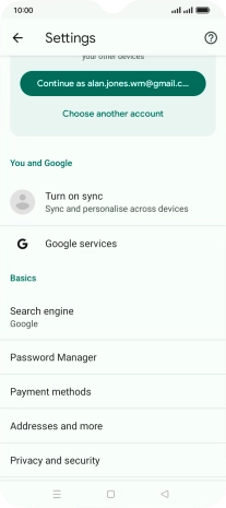 Press Privacy and security.