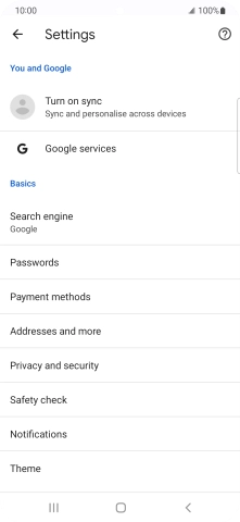 Press Privacy and security.