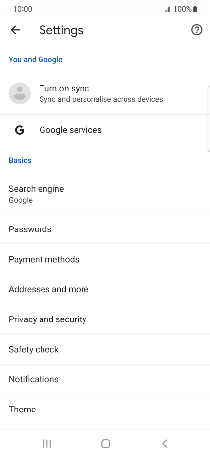 Press Privacy and security.