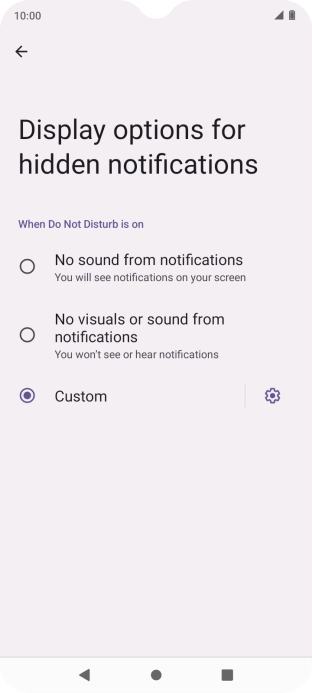 Press the fields next to the required settings to turn display of the selected notification types on or off.
