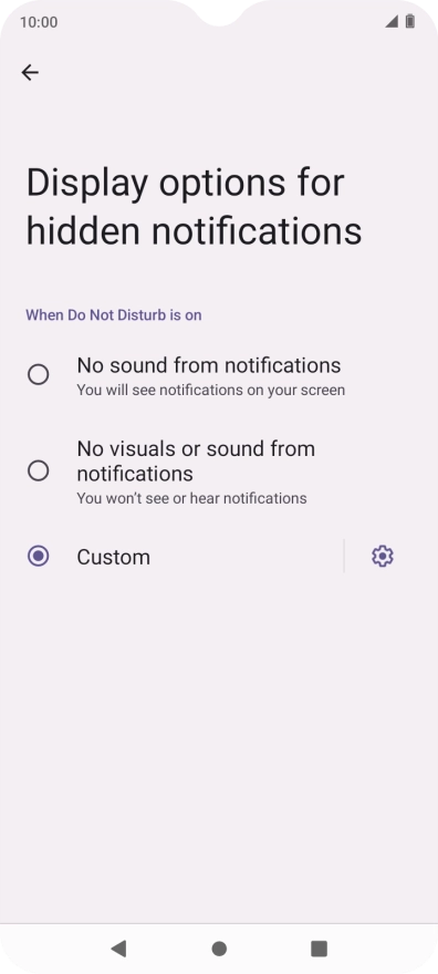 Press the fields next to the required settings to turn display of the selected notification types on or off.