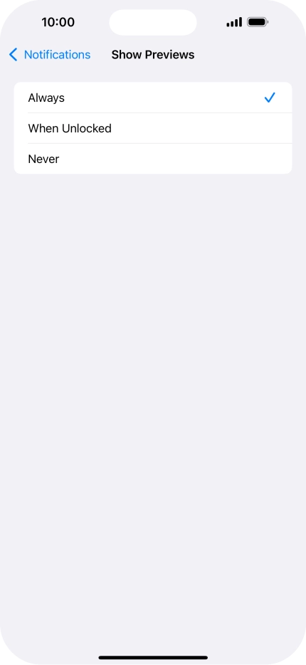 To select notification preview on the lock screen, press Always.