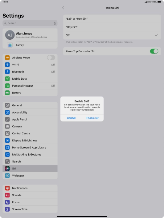 Press Enable Siri.