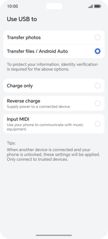 Press Transfer files / Android Auto.