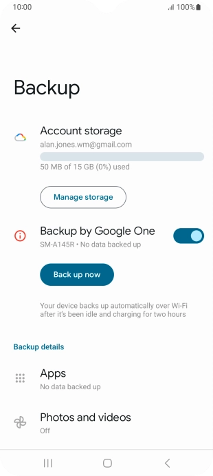 Press Back up now and wait while the phone memory is backed up.